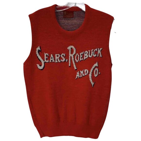 Kings Road Shop Red Sears Roebuck and Co Red Knit Sweater Vest Unisex Size Large - Picture 4 of 10